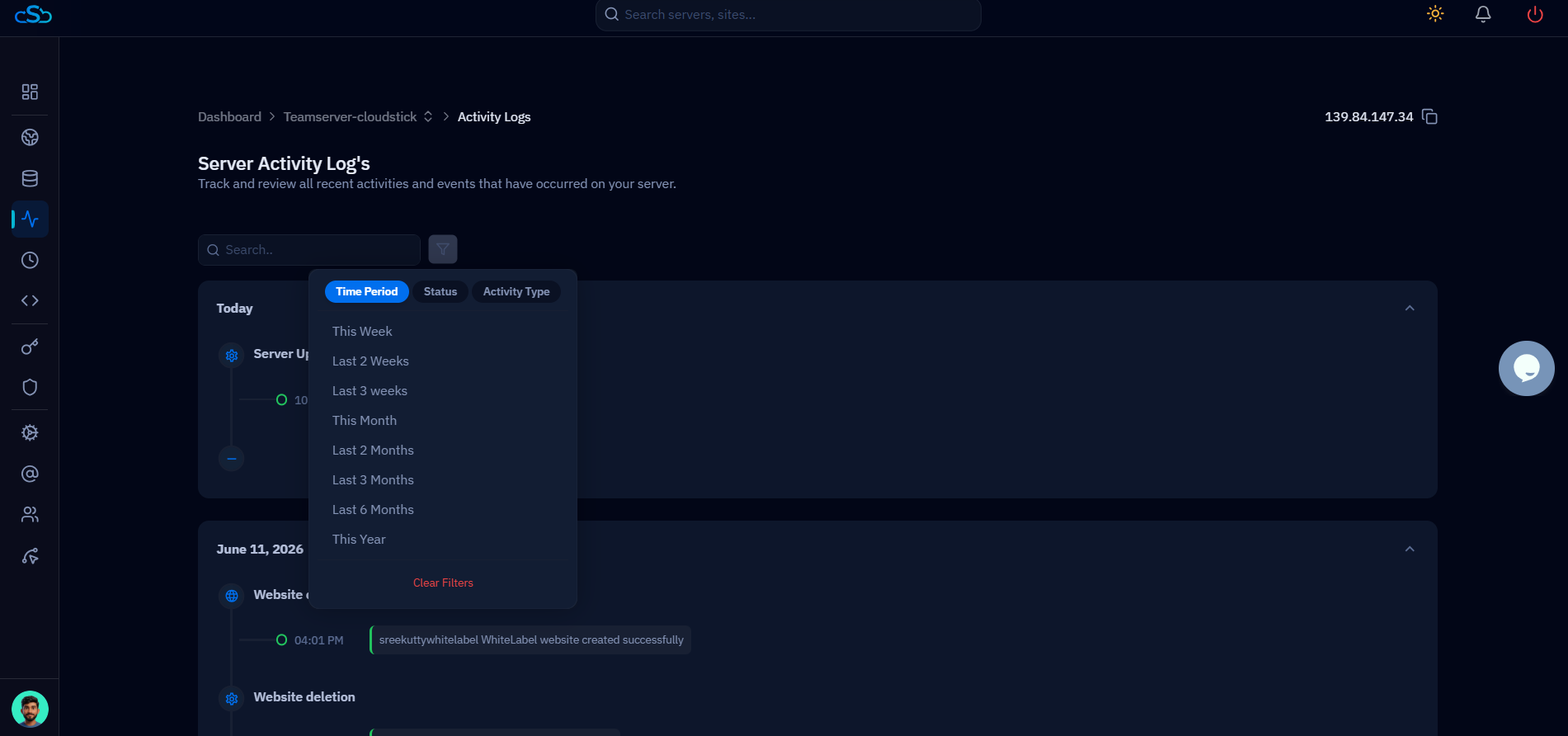 Fig. 03 — The filter panel open on the Time Period tab, offering ranges from This Week to This Year.