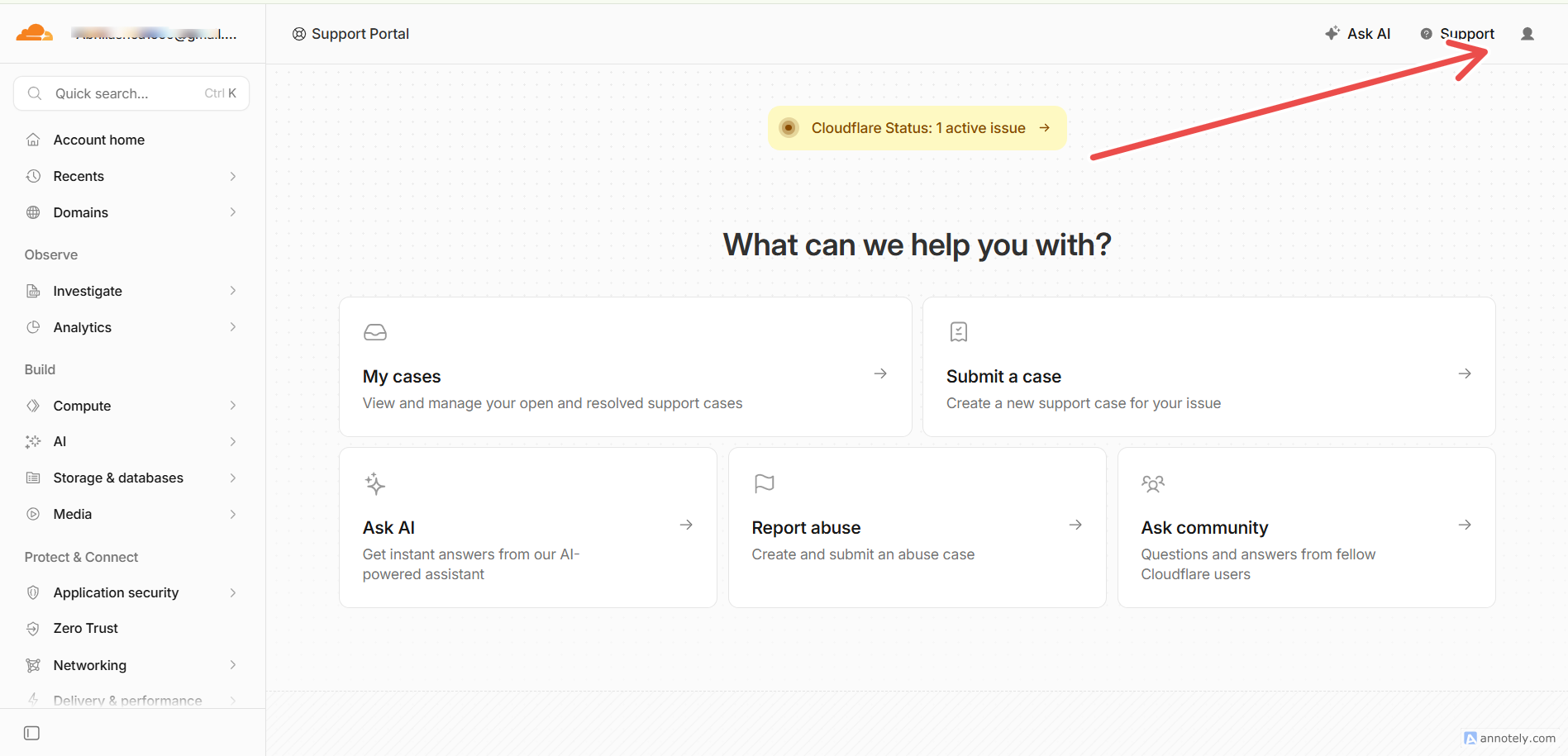 Fig. 01 — Cloudflare portal after a successful login.