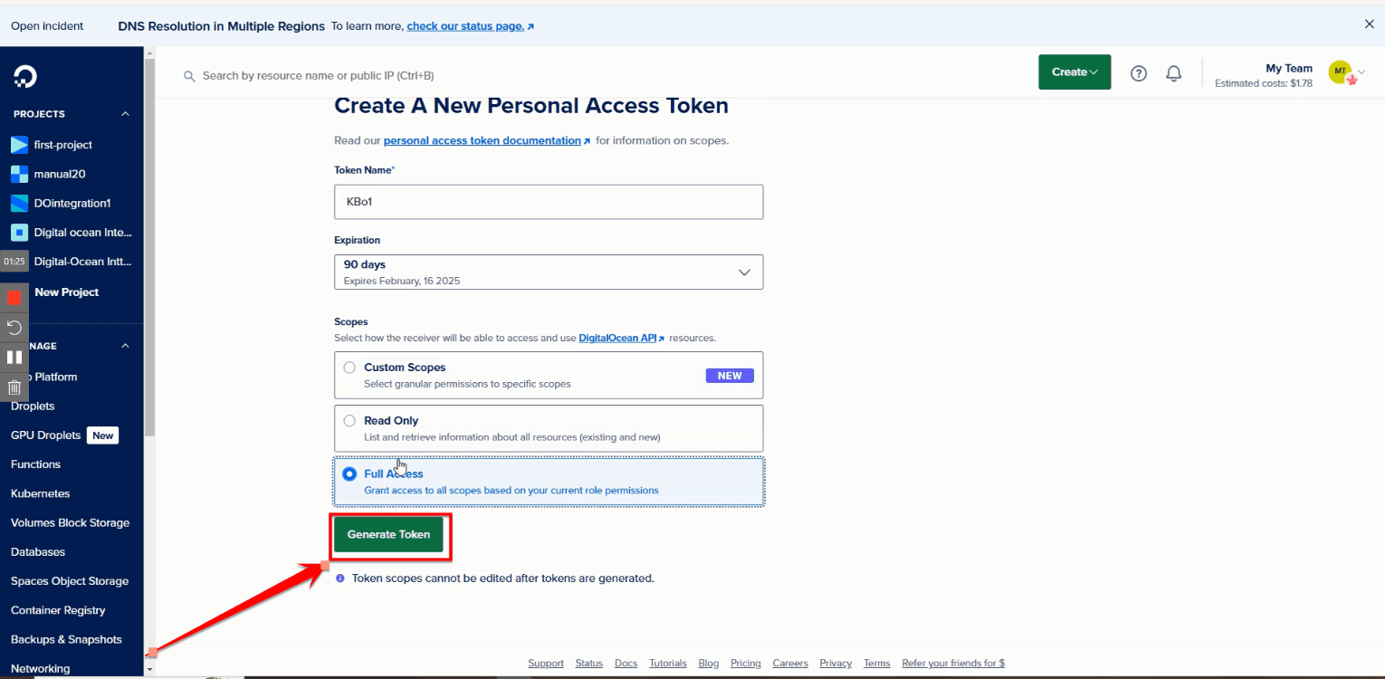 Fig. 06 — Token form with all fields filled and the Generate Token button ready to click.