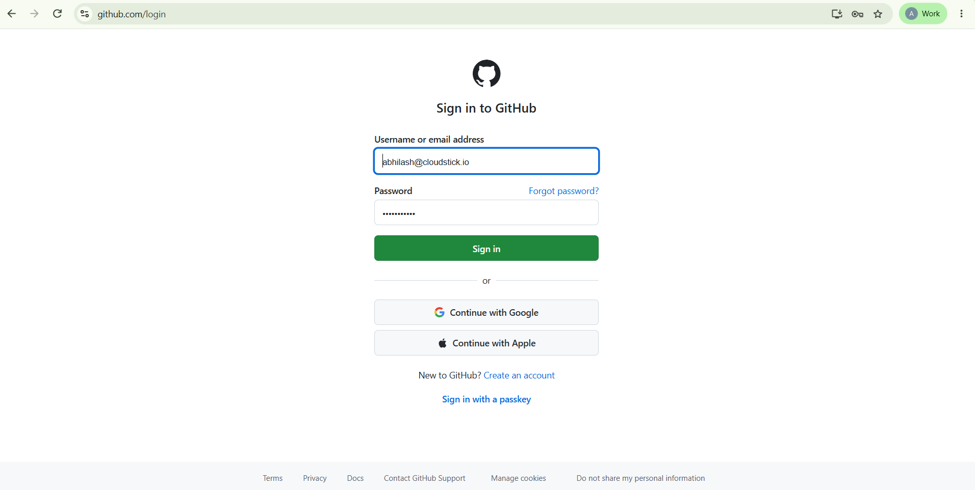 Fig. 01 — Signing in to GitHub with your account credentials.