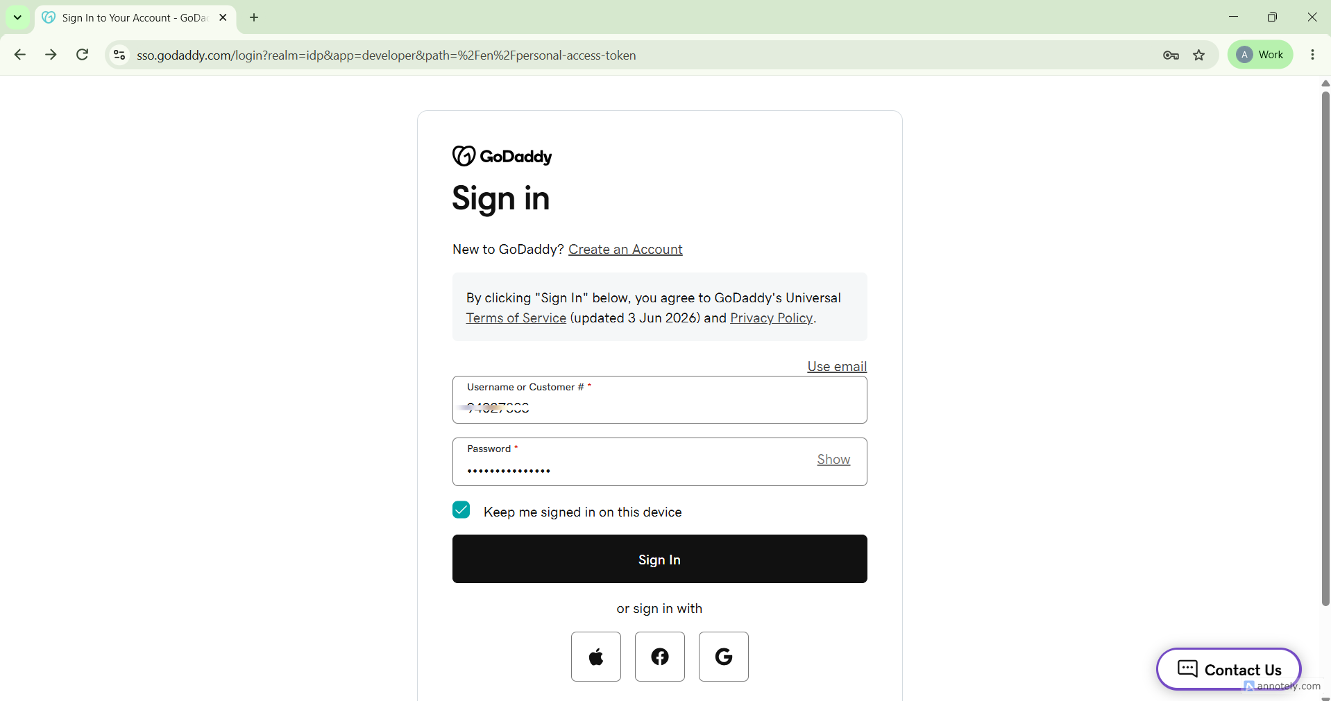 Fig. 01 — GoDaddy sign-in page.