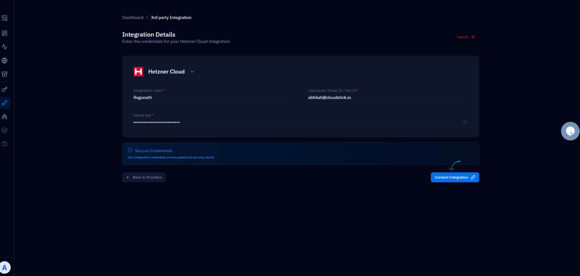Fig. 13 — Hetzner is now integrated with your CloudStick account.