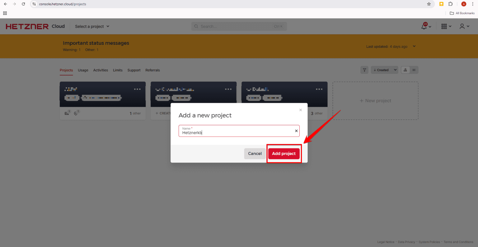 Fig. 04 — New project form with name entered and the Add Project button.