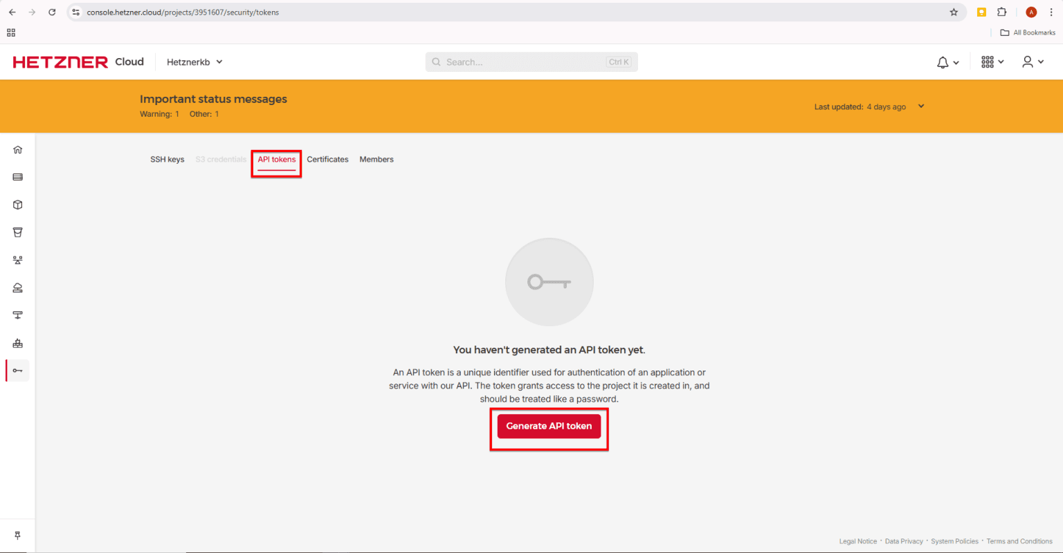 Fig. 07 — Security section showing the API Tokens tab and the Generate API Token button.